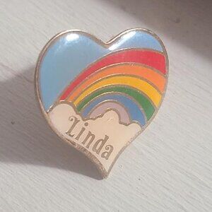 Linda Rainbow Heart LGBTQ Vintage Name Lapel Pin